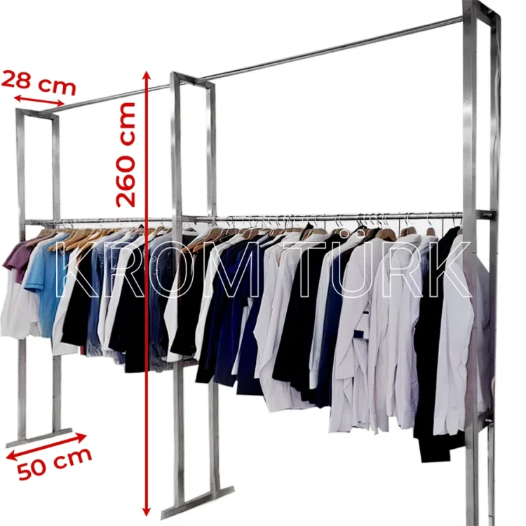 Paslanmaz 2 Katlı Elbise Askılığı H:260cm