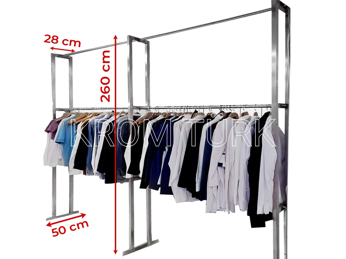 Paslanmaz 2 Katlı Elbise Askılığı H:260cm